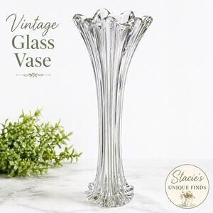 1880 MCM Glass Vase Bryce Higbee Tall Diamonds And Daisy Stretch 16”